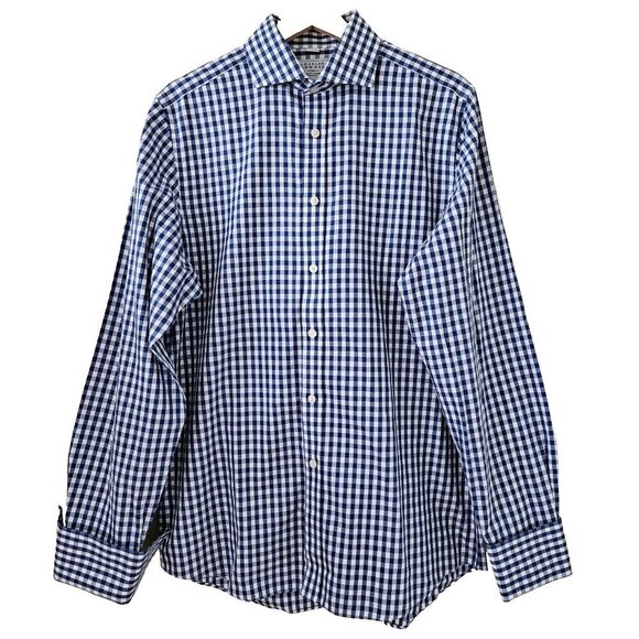 Charles Tyrwhitt Shirt Mens 15.5 Plaid Non Iron Slim Fit French Cuff LS Buttons - Picture 1 of 15
